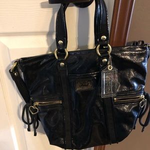 Black patent leather coach purse